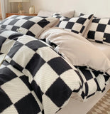 Purpdrank  4Pcs Grid Printed Fitted Sheet Bedclothes Cotton Double-Sided Mix Color Soft Quilt Cover Single Double Comfort Set for Adults