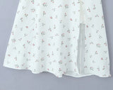 Purpdrank  Sexy White Floral Print Cross Lacing up Bandage Back Sling Dress Women Corset Style Bow Ruched Chest Hem Slit Swing Midi Robe