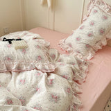 Purpdrank  3/4Pcs Flower Prints 100% Cotton Korean Princess Style Bedding Set Single Queen Duvet Cover Bed Sheet/Fitted Sheet Pillowcase