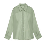 Purpdrank  Women's Casual Daily Commuting  Shirt Tops See-through Chiffon Comfortable Lapel Long Sleeve Shirt Tops