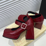Purpdrank  Brand Women's High Heels Pumps Platform Big Size 46 Lolita Mary Janes Shoes Elegant Black Red Pink Heeled Wedding Shoe For Girls