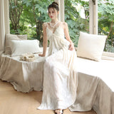 Purpdrank  French Style Pleated Floral Embroidered Slip DressvElegant Beach Vacation Dress