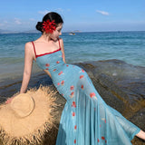 Purpdrank  Nile Garden Beach Vacation Lace Strap Dress for Women Summer Waist Slimming Bodycon Long Dress