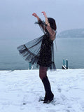 Purpdrank  Sexy Mesh See Through Mini Dress Women Shinny Sequin Flare Long Sleeve O-neck Dresses Female 2026 Spring Summer Lady Robe