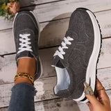 Purpdrank  Blue Denim Platform Sneakers Women Fashion Thick Sole Lace Up Sports Shoes Woman Plus Size 43 Comfortable Casual Female Sneakers