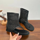 Purpdrank  Flat Clip-in Herringbone Cold Boots Women's New Summer Cutout Soft Sole Non-slip Mid-tube Bohemian Roma Sandals