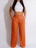 Purpdrank  Women Casual Loose Straight Pants High Waisted Button Wide Leg Trousers Pleated Long Culottes Pants Elastic Trouser with Pockets