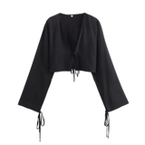 Purpdrank  Spring New Women's Fashion temperament casual versatile bow decoration hanging short shirt