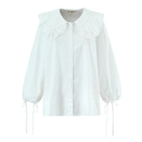 Purpdrank  New Spring White Cotton Long Lantern Sleeve Shirt Women Embroidery Lace Peter Pan Collar Front Open Buttons Loose Tops Blouses
