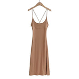Purpdrank  Summer Sexy Bandage Cross Lacing up Backless Spaghetti Strap Dress Women Hem Slit Sling Holiday Dress