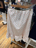 Purpdrank  Red Floral Ruffles Midi Skirts Women Summer Elastic High Waist Lace Trim A-line Faldas Casual Sweet Cotton Thin Long Skirts New