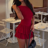 Purpdrank  Spring and Summer Women's Sleeveless Solid Color Knitted Splicing Dress