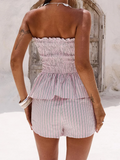 Purpdrank  Women s 2-Piece Pajama Set with Striped Tie-Up Front Tube Top and Shorts - Comfortable Loungewear Sleepwear Outfit