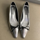 Purpdrank  Elegant Pointed Toe Butterfly-knot Low Heel Pumps Women Comforta Shallow Flat Designer Shoe Fashion Office Shoe Zapatos De Mujer