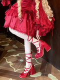 Purpdrank  Plus Size 43 Retro Red Lolita Ankle Wrap Pumps Sweet 5cm Med Square Heels Gothic Cosplay Ballet Mary Janes Shoes Women