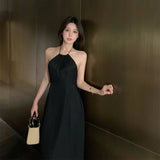 Purpdrank  French Style Black Sexy Backless Dress New Summer Vacation Chic Unique Long Dress