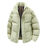 Purpdrank  Thickened Stand Collar Cotton Jacket Men's Autumn Winter Puffy Coat Couple Style Anti Cold Outerwear Bread Style Snowy Chenille