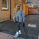 Purpdrank  Luxury Vintage Bomber Jacket Women Loose Thick Single-breasted Coat Pocket Spring Autumn Office Lady Coat Solid Clothes Trend