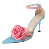 Purpdrank  Sexy Pointed Toe Mixed Color Thin Heeled Sandals Women Fashion Satin Flower Cover Heel Brand Heels Luxury Wedding Bridal Shoes