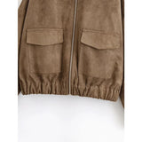 Purpdrank  New Classic Lapel Collar Zipper Jacket  Women Long Sleeves With Pockets Short Coat  Autumn Winter Female High Streetwear