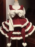 Purpdrank  Winter Christmas Sweet Lolita 2 Piece Sets Fit Chic Blouses + Fuzzy Fluffy Dresses New Kawaii Slim Fashion Warm Cute Outfit