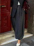 Purpdrank  High Waist Plaid Lantern Pants Women Street Loose with Elasticated Cuffed Ankles All-match Trousers Early Spring Lady Partywear