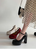 Purpdrank  Spring Thick Heel Women Mary Jane Shoes Fashion Ankle Strap Ladies Elegant Wedding Party Pumps