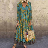 Purpdrank  V-neck Seven Quarter Sleeve Vintage Print Fake Two Pieces Women's Dress Fake Two Pieces