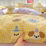 Purpdrank  Washed Cotton Towel Embroidered Bedding Set Soft Skin-friendly Duvet Cover Set Single Couple Quilt Cover Pillowcases Bed Linens