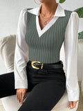 Purpdrank Autumn Winter  Women's Shirt Autumn Decent Long Sleeve V Neck Shirt Collar Slim Fit Blouses