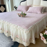 Purpdrank  Princess Bed Skirt Sheet Summer Cool Bed Skirt Mattress Lace Bedsheet Not Stuffy Double King Bedspread With 2 Pillowcases