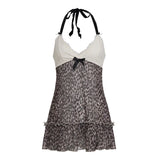 Purpdrank  Sweet Patchwork Leopard Print Halter Top See Through Sexy Slim Lace Trim Camis Tops Women Summer Fashion Streetwear Lady