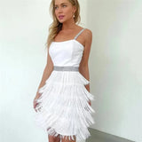 Purpdrank  Elegant Midi Tassel Skirt Date Dinner New Style Bell Sleeve Strapless Dress Black White Blue Casual Chic Women's Dress