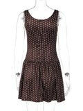 Purpdrank  New Brown Polka Dot Print Lace Spliced Cami Dress Women Summer Sexy Sleeveless Slim High Waist Mini Beach Party Dress
