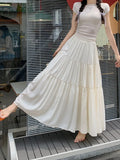Purpdrank  Korean Fashion A Line Long Skirt Women Spring High Quality Pleated Skirt Female Chic Elastic High Waist Holiday Faldas Mujer New