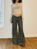 Purpdrank  Women's American Retro Plaid Pants Casual Fashion Wide-Leg Loose Fit Flared Trousers Suitable for Street Lounge Daily Wear