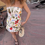 Purpdrank  Print Strapless Women Dresses Sleeveless Backless Lady Mini Dress Fashion Colorful Floral Hip Package Female Vestidos