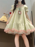Purpdrank  French Elegant Bow Patchwork Loose Dress 2000s Summer Japanese Sweet Kawaii Dress Y2k Harajuku Vintage One Piece Dress Korean