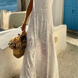 Purpdrank  Casual Side Split Irregular Holiday Dress 2025 Summer Lace Solid Women's Long Dress Sexy Asymmetric Sleeveless Slim Beach Dress