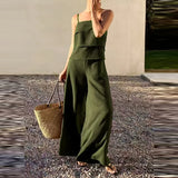 Purpdrank  Summer Elegant Lady Outdoor Commute Sets Fashion Solid Color Halter Vest And Pants Sets  Casual High Waist Wide Leg Pants Outfit