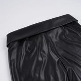 Purpdrank  Basic Solid Pu Leather Flare Pants Casual Slim Folds Low-Waisted Wide Leg Pants Women Autumn Spring Streetwear Office Lady