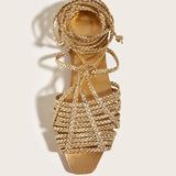 Purpdrank  Fashion Womens Shoes All-Match Female Sandal Open Toe Large Size Strappy Heels Luxury New Girls Flat Peep Summer Big  Beige