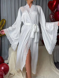 Purpdrank  New Satin Pajamas Women's Lace Light Luxury Long-sleeved Cool Nightgown Bathrobe Home Wear Women's