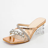 Purpdrank  Strange Style Clear Heels For Women Slippers Crystal Chain Designer Slides Shoes Summer Party Open Toe Transparent Sandals