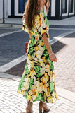 Purpdrank  Summer Women Print Long Dress Sexy V-neck High-Waisted Split  Bohemia V-neck Bat Sleeve Vacation Party Lady Vestido