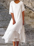 Purpdrank  Spring Summer Fashion White Long Women's Irregular Dress V-neck Half Sleeve Leisure Vacation Beach Dresses for Women Robe Femme