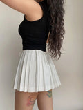 Purpdrank  Summer Y2K Style Cool Girl Asymmetrical Pleated Mini Skirts With Shorts Underwear Lining Front Bow Double Zipper Skirts