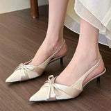 Purpdrank  Elegant Bow Shallow Pumps Women Fashion Pointed Toe Slingbacks Evening Dress Shoes Comfortable Kitten Heel Brand Designer Shoes