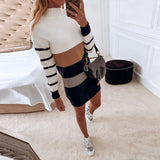 Purpdrank  Patchwork Long Sleeve Turtleneck Sweater Dress Women Warm Mini Bodycon Ladies Stripe Sexy Casual Knitted Dresses