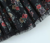 Purpdrank  Sexy Women Black Flower Print Spliced Mesh Bra Corset style Mini Dress Slim Waist Party Skater Bow Lacing up Sling Robe